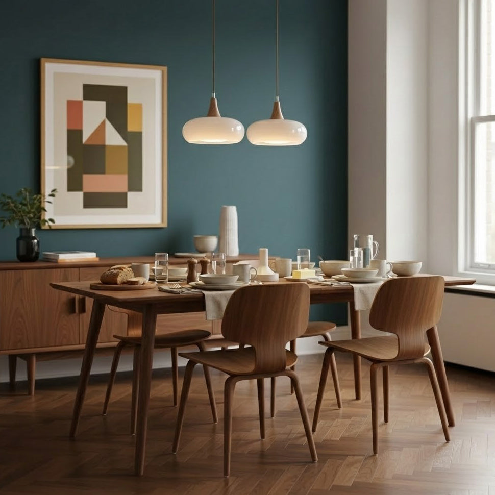 Pendant Lamp Metal Glass Wood 11 in Indoor Kitchen Dining Room Hanging Light Fixture Modern Lighting Options | Thomler