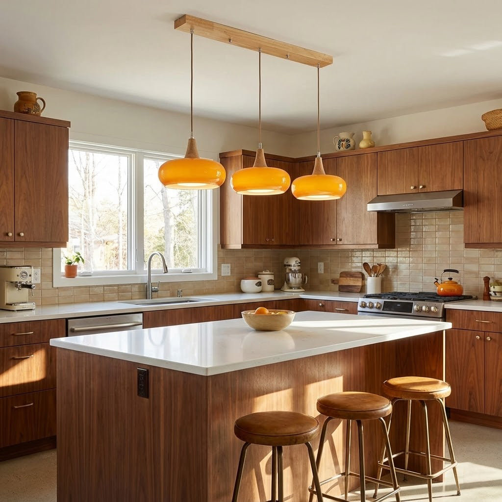 Pendant Lamp Metal Glass Wood 11 in Indoor Kitchen Dining Room Hanging Light Fixture Modern Lighting Options | Thomler