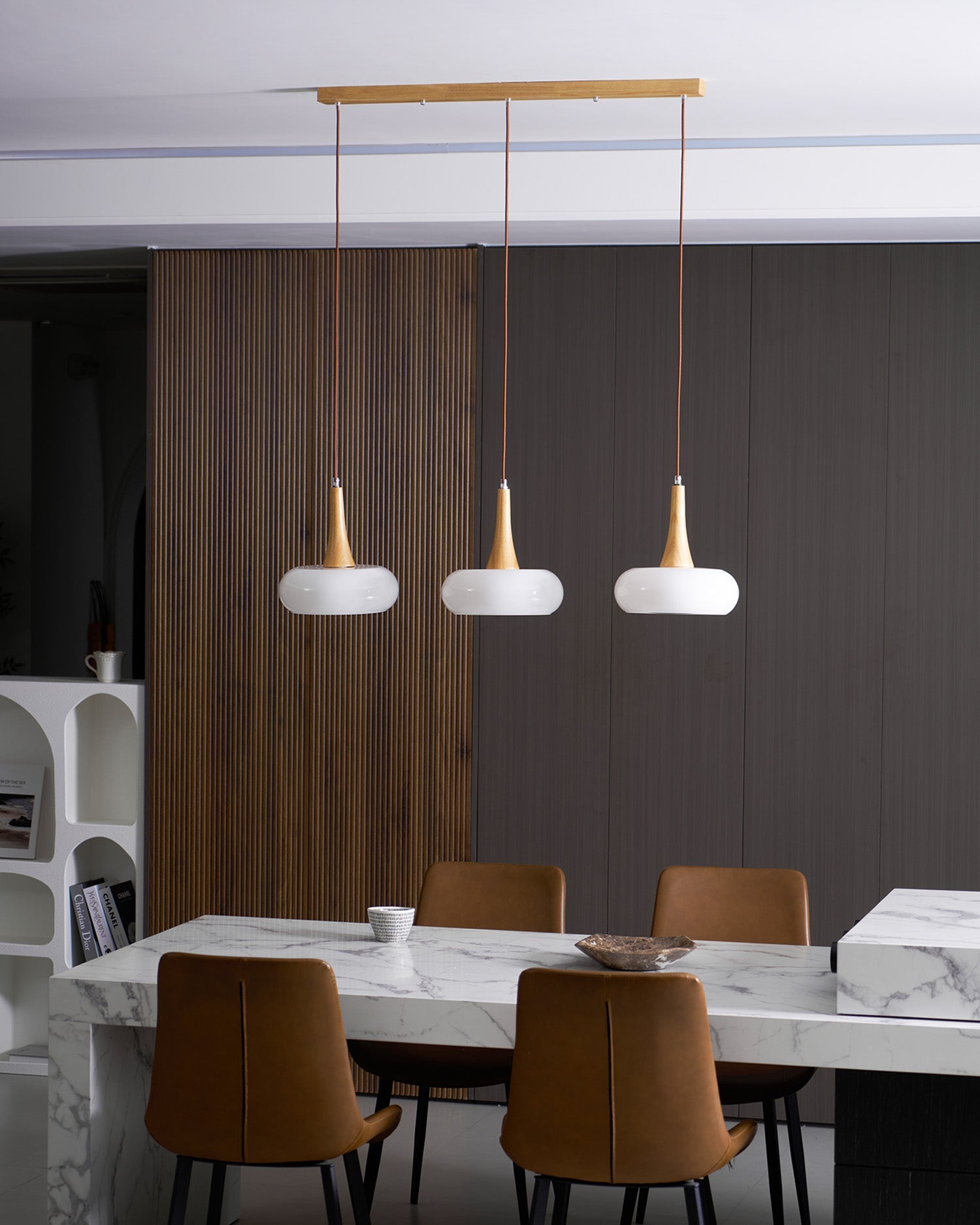 Pendant Lamp Metal Glass Wood 11 in Indoor Kitchen Dining Room Hanging Light Fixture Modern Lighting Options | Thomler