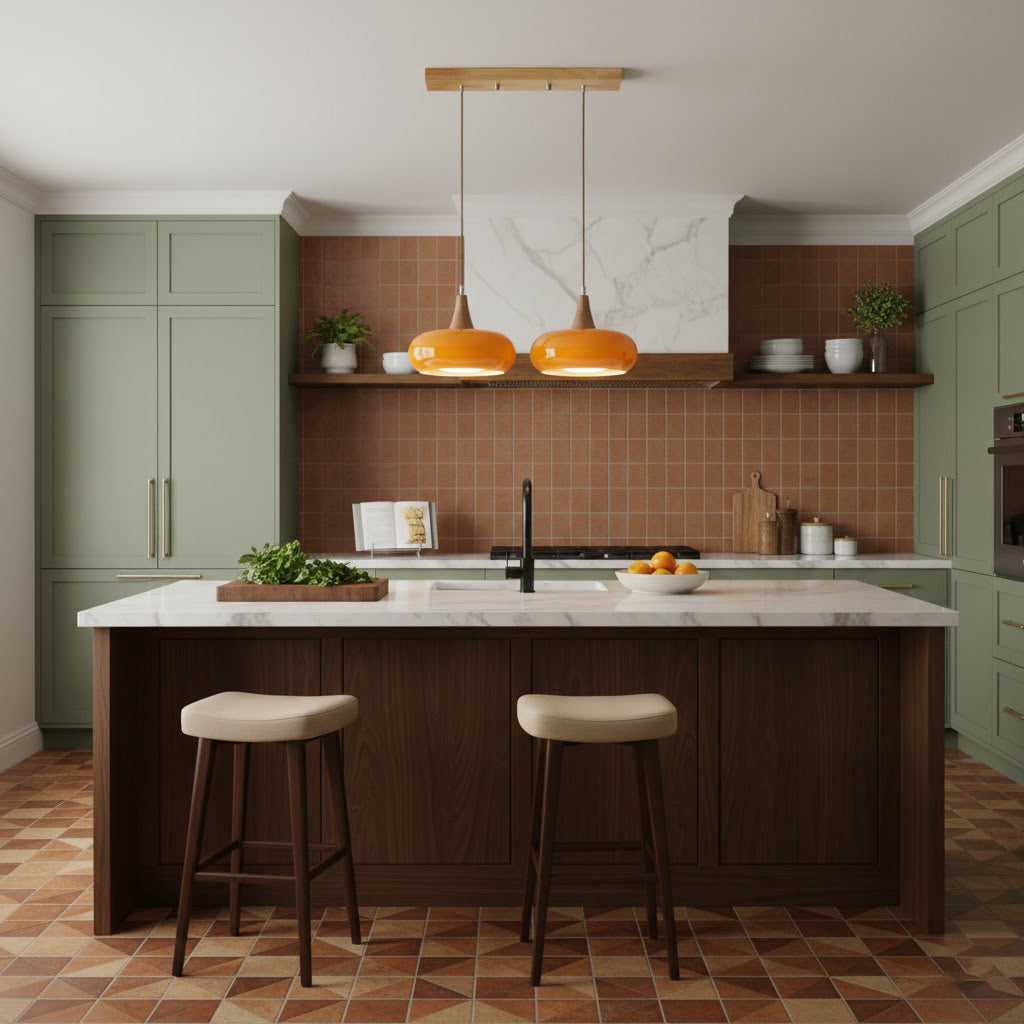 Pendant Lamp Metal Glass Wood 11 in Indoor Kitchen Dining Room Hanging Light Fixture Modern Lighting Options | Thomler