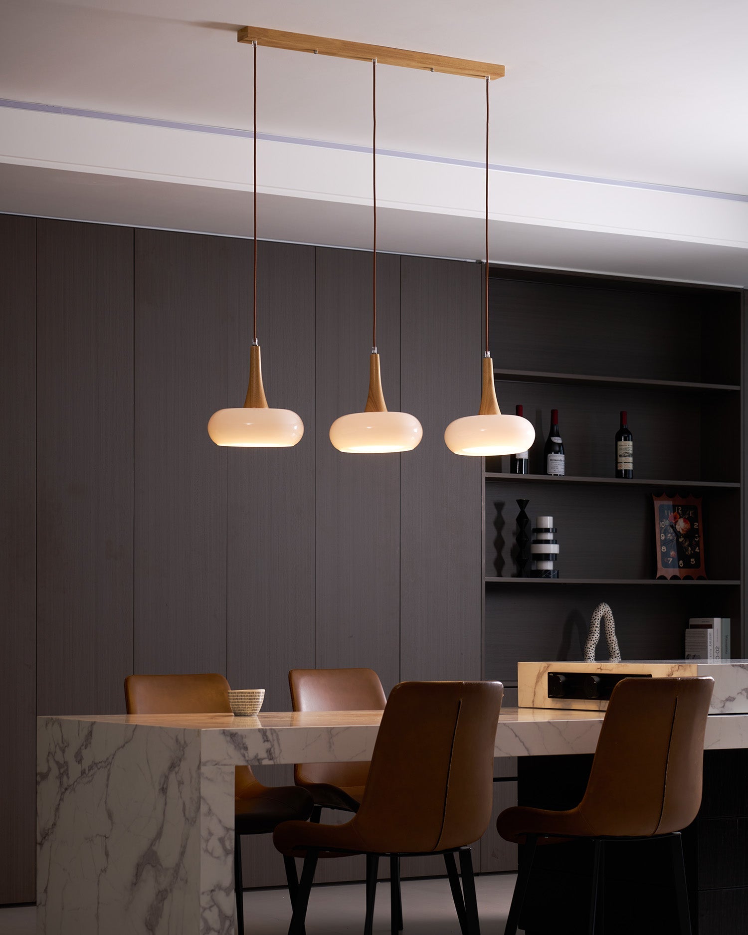 Pendant Lamp Metal Glass Wood 11 in Indoor Kitchen Dining Room Hanging Light Fixture Modern Lighting Options | Thomler