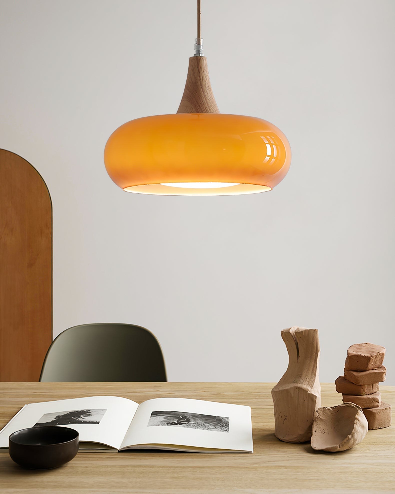 Pendant Lamp Metal Glass Wood 11 in Indoor Kitchen Dining Room Hanging Light Fixture Modern Lighting Options | Thomler