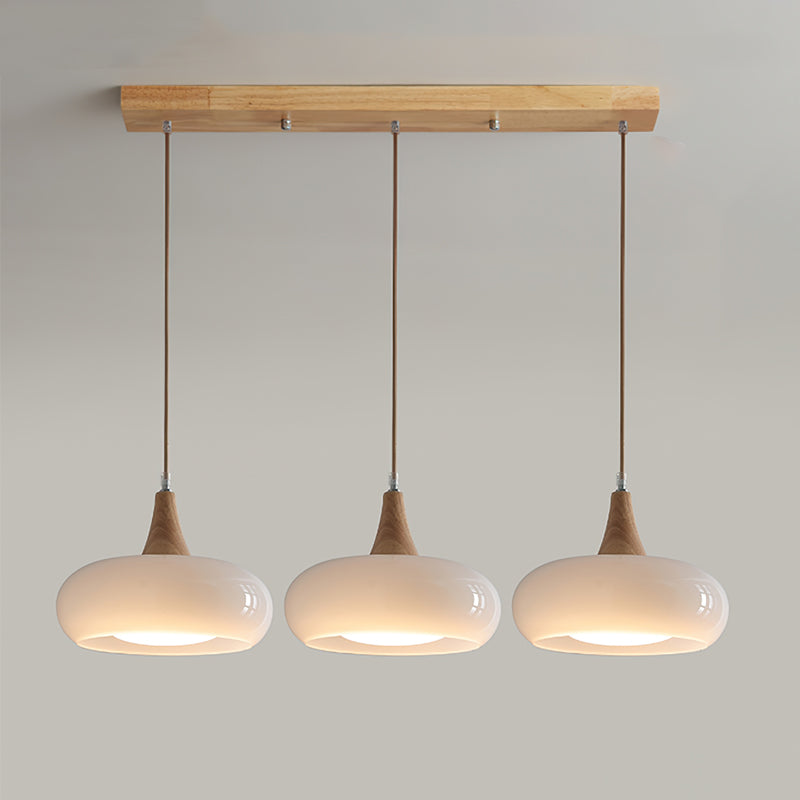 Glass Pendant Light with Wood Canopy & Metal Accents for Kitchen Dining Room Bedroom | Warm Ambient Hanging Ceiling Fixture E26 E27 | Thomler