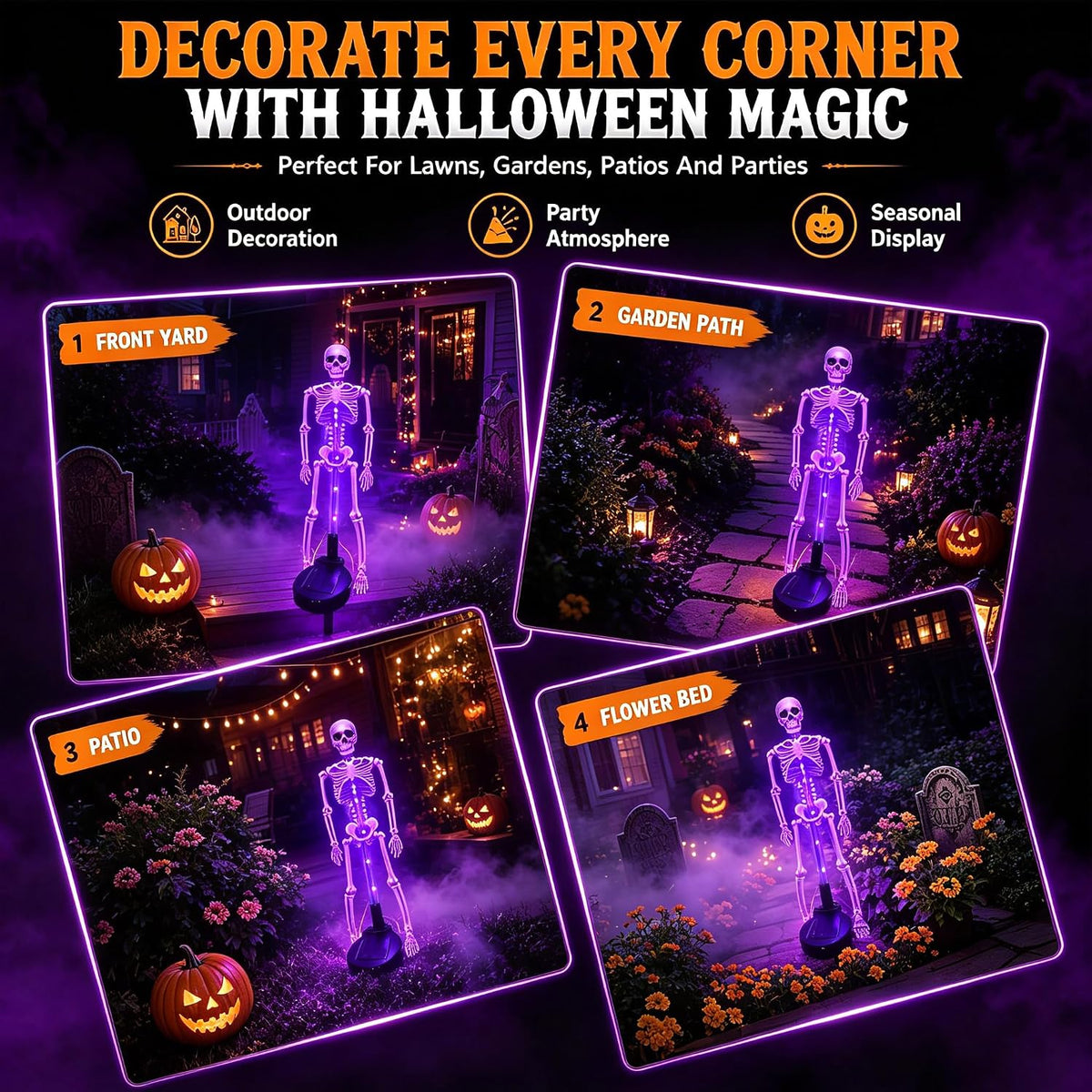 Spooky Glowing Skeleton Garden Stakes – Solar LED Outdoor Halloween Decoration for Lawns, Flower Beds & Walkways (Set of 2) | Thomler