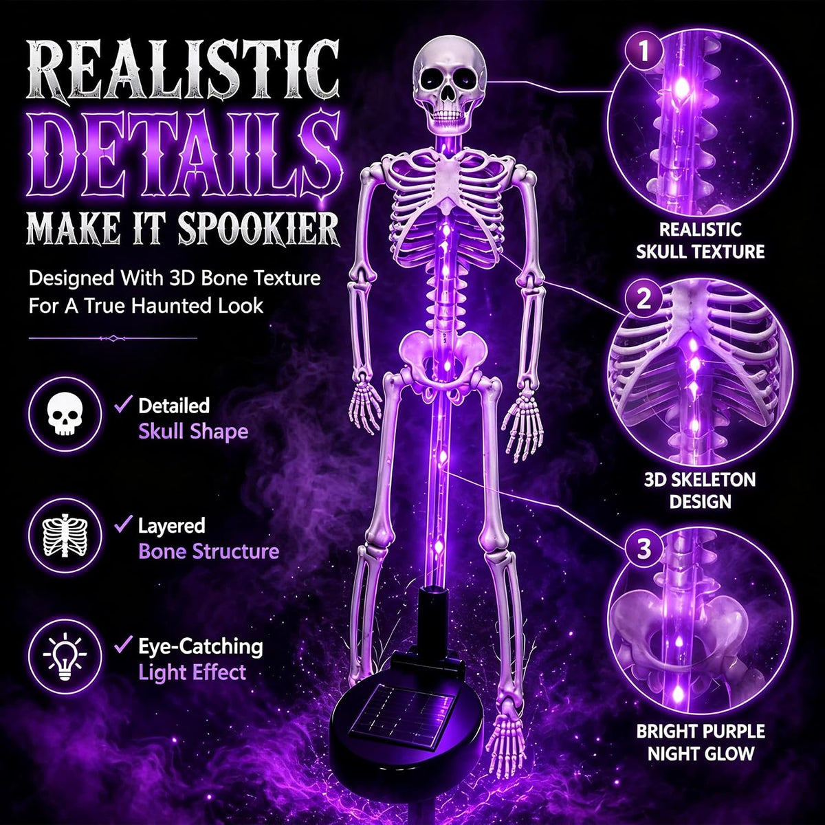 Spooky Glowing Skeleton Garden Stakes – Solar LED Outdoor Halloween Decoration for Lawns, Flower Beds & Walkways (Set of 2) | Thomler