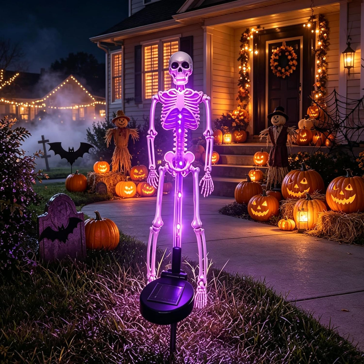 Spooky Glowing Skeleton Garden Stakes – Solar LED Outdoor Halloween Decoration for Lawns, Flower Beds & Walkways (Set of 2) | Thomler