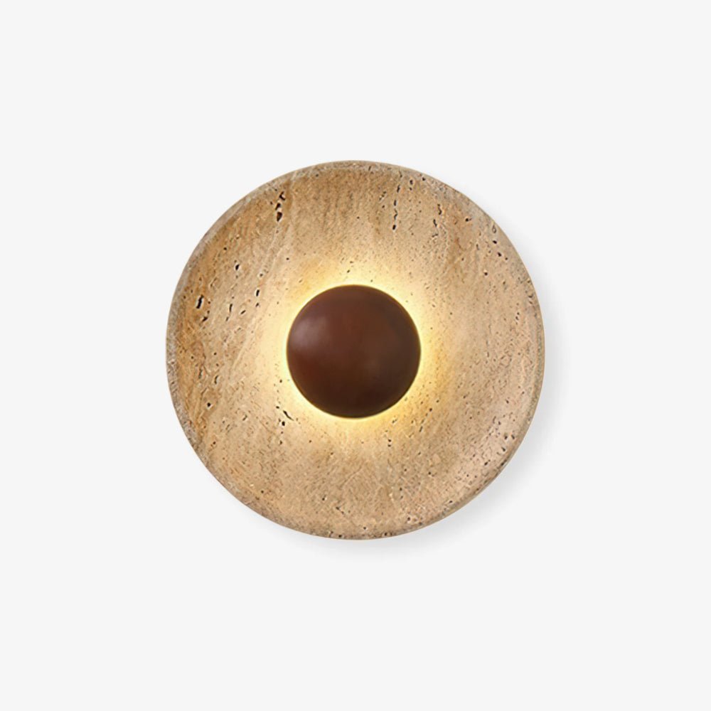 Travertine Sun Wall Sconce with Wood Sphere – Sculptural Halo Accent Light for Modern Living Room & Bedroom | Thomler