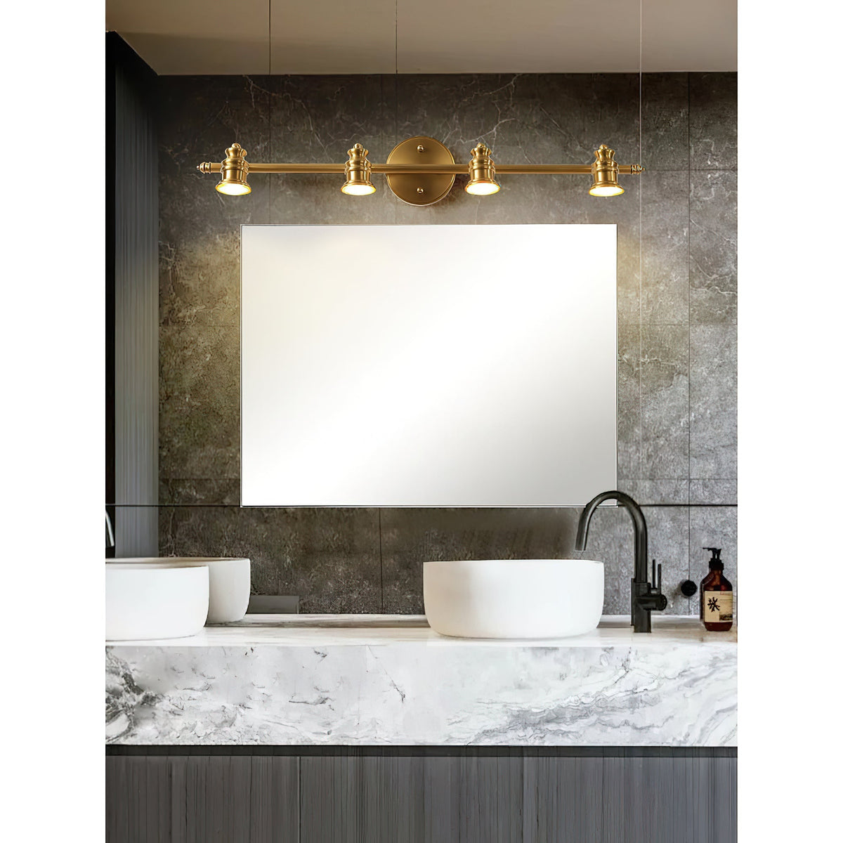 Adjustable Brass Track Wall Light – Multi-Spot Indoor Sconce for Picture Gallery, Kitchen Counter & Bath | Thomler
