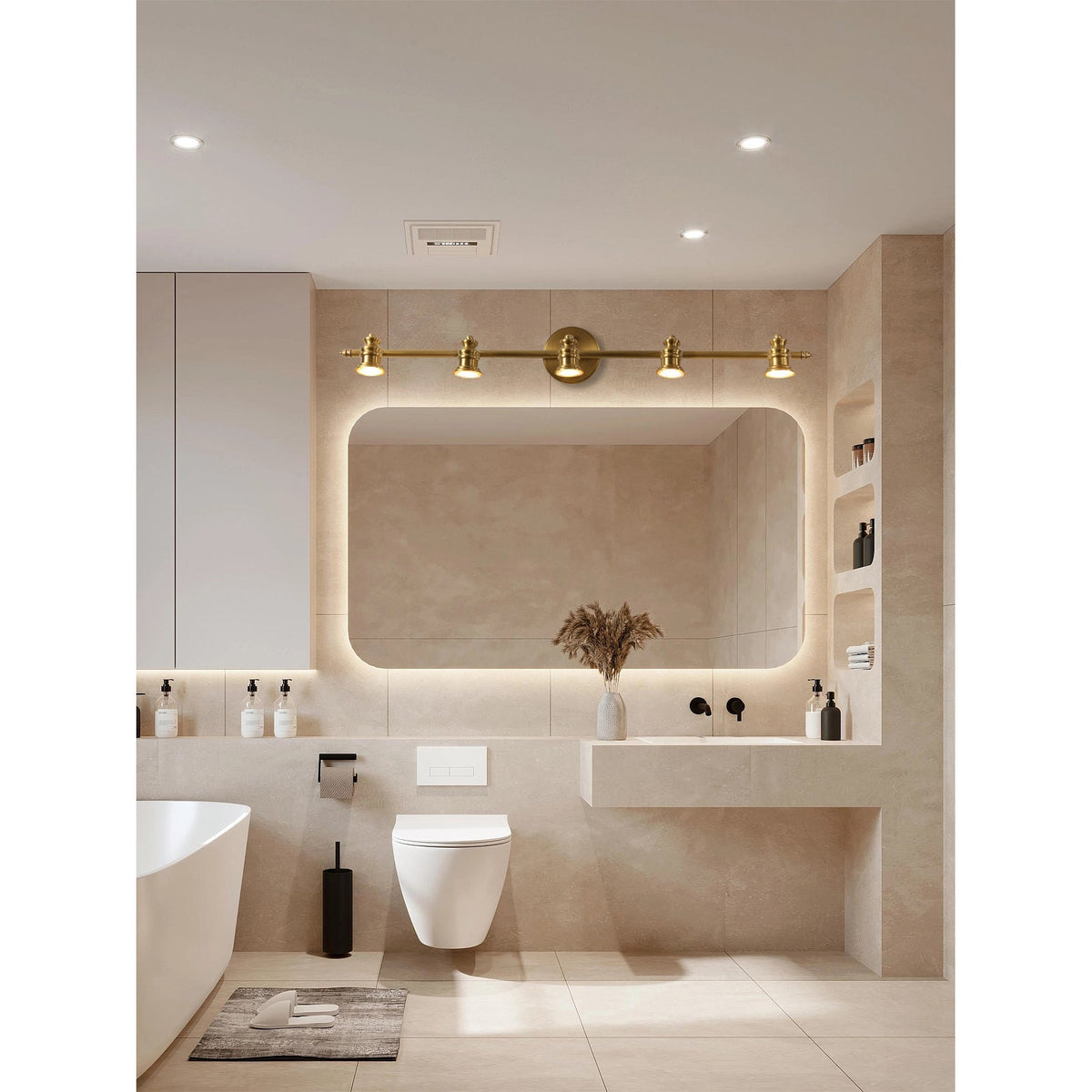 Adjustable Brass Track Wall Light – Multi-Spot Indoor Sconce for Picture Gallery, Kitchen Counter & Bath | Thomler