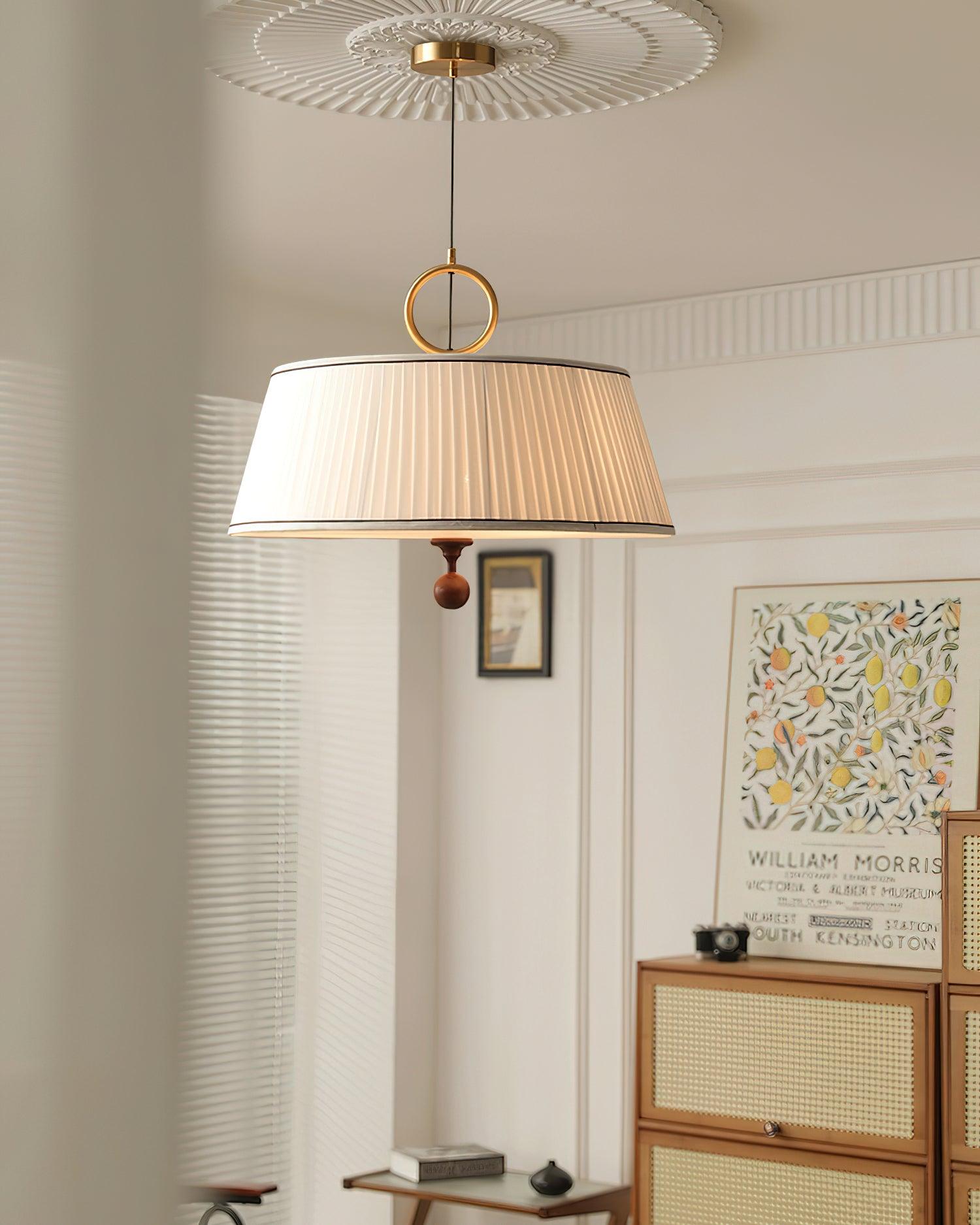Pendant Light Wood And Cloth 13.8 in Diameter 16.9 in Height Adjustable Modern Dining Living Room Lighting | Thomler
