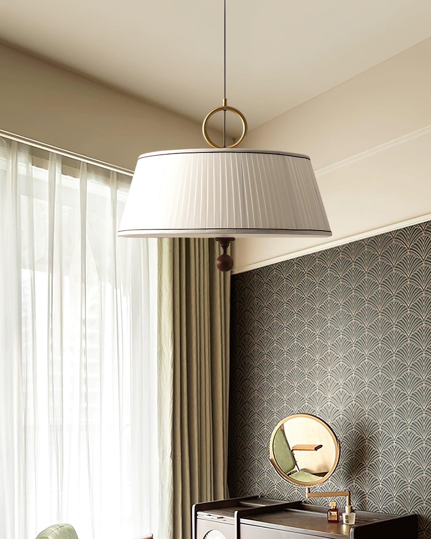 Pendant Light Wood And Cloth 13.8 in Diameter 16.9 in Height Adjustable Modern Dining Living Room Lighting | Thomler