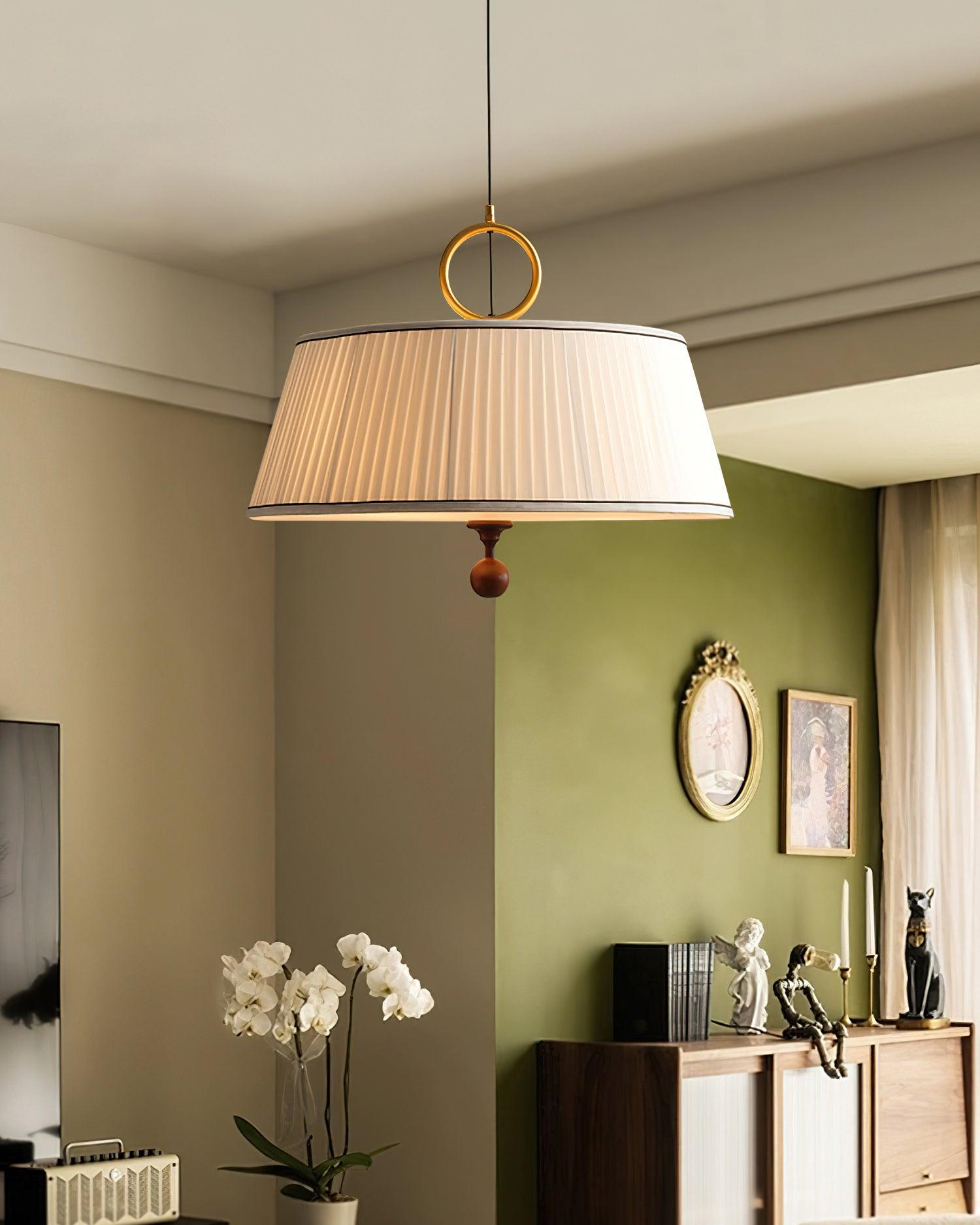 Pendant Light Wood And Cloth 13.8 in Diameter 16.9 in Height Adjustable Modern Dining Living Room Lighting | Thomler