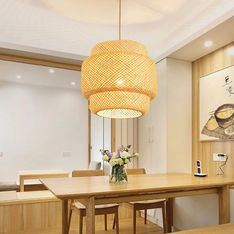Handcrafted Bamboo Dome Hanging Fixture for Living Room & Bedroom – Ceiling Light with Organic Rattan Weave, E27 Base for 90-265V – 12 in | Thomler