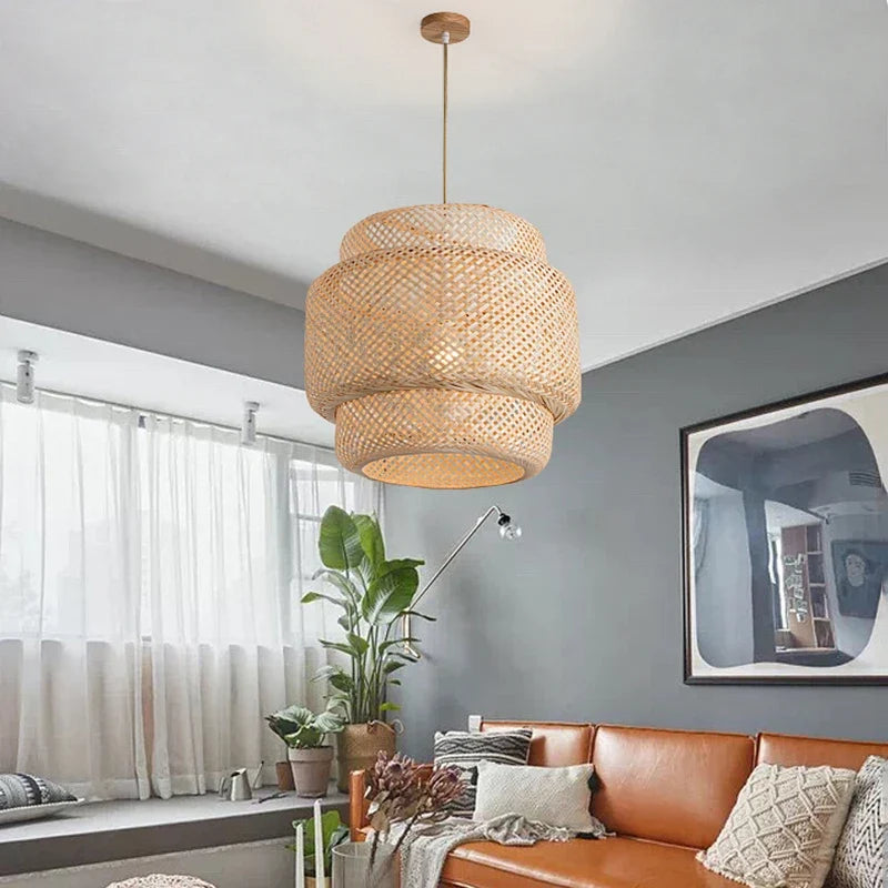 Handcrafted Bamboo Dome Hanging Fixture for Living Room & Bedroom – Ceiling Light with Organic Rattan Weave, E27 Base for 90-265V – 12 in | Thomler