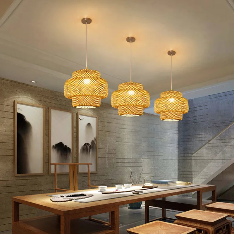 Handcrafted Bamboo Dome Hanging Fixture for Living Room & Bedroom – Ceiling Light with Organic Rattan Weave, E27 Base for 90-265V – 12 in | Thomler