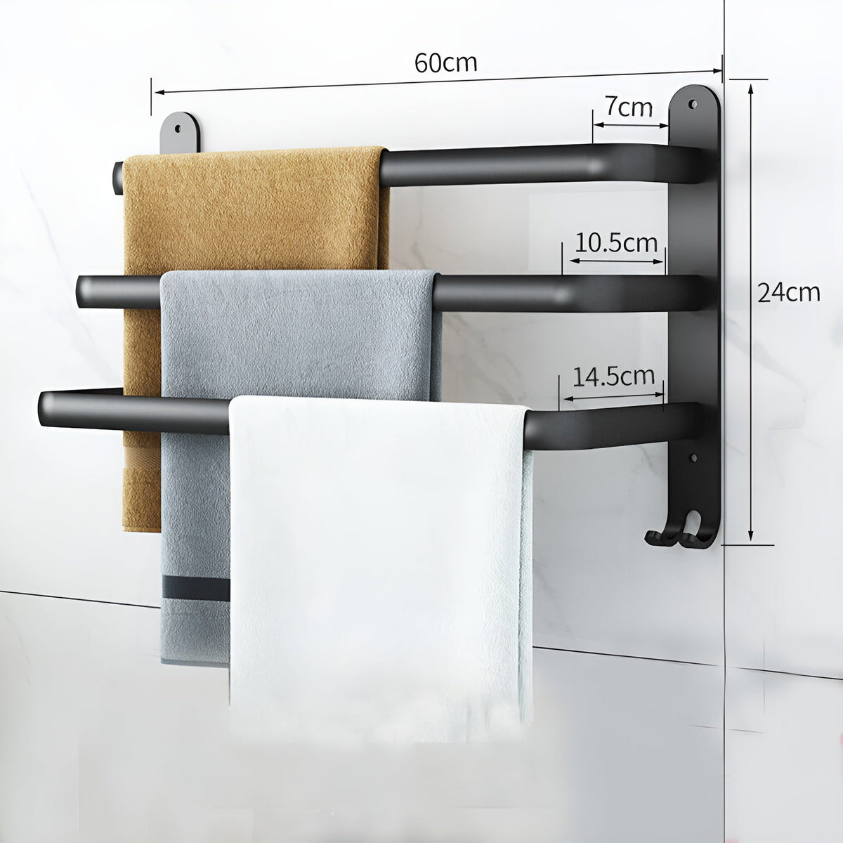 Wall-Mount Towel Bar Rack for Bathroom – Space-Saving Multi-Bar Aluminum Holder for Bath Towels & Hand Towels | Thomler