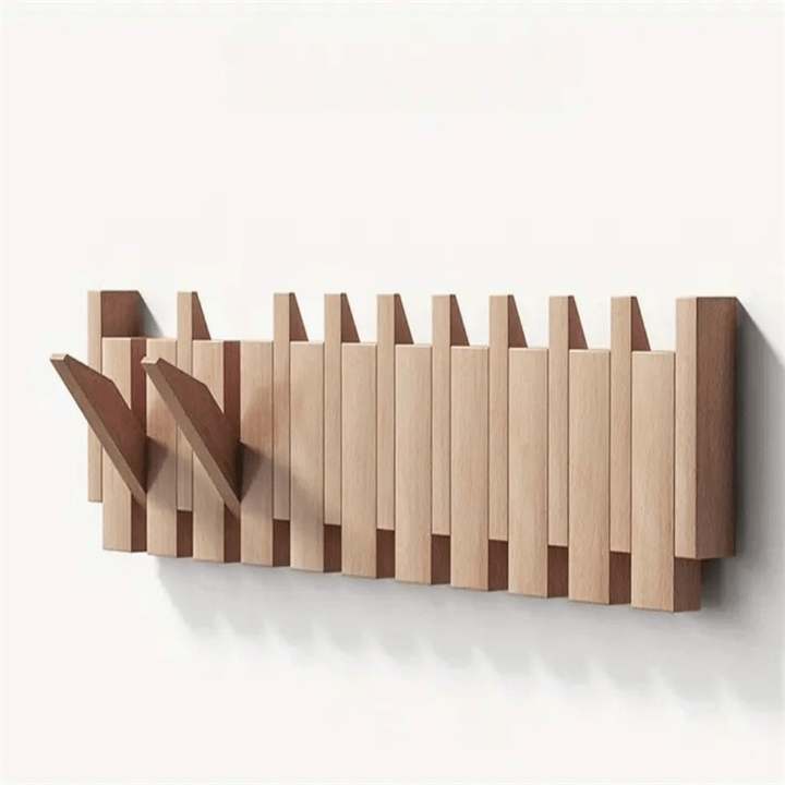 Coat Rack Wooden Piano Style 23.6 in Wall Mounted Natural Home Entryway Organizer | Thomler