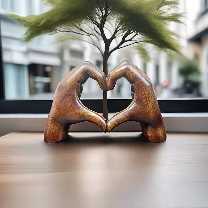 Wooden Heart Gesture Figurine for Shelf Display – Modern Rustic Tabletop Accent for Living Room Bedroom Office – Heartfelt Symbol Home | Thomler