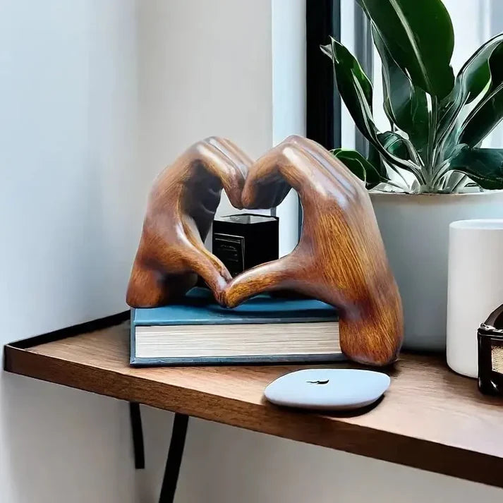 Wooden Heart Gesture Figurine for Shelf Display – Modern Rustic Tabletop Accent for Living Room Bedroom Office – Heartfelt Symbol Home | Thomler