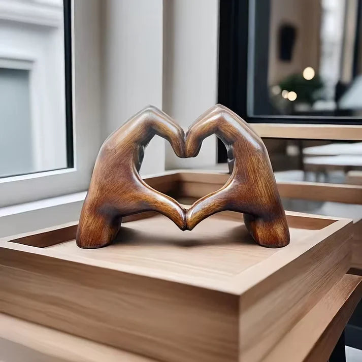 Wooden Heart Gesture Figurine for Shelf Display – Modern Rustic Tabletop Accent for Living Room Bedroom Office – Heartfelt Symbol Home | Thomler