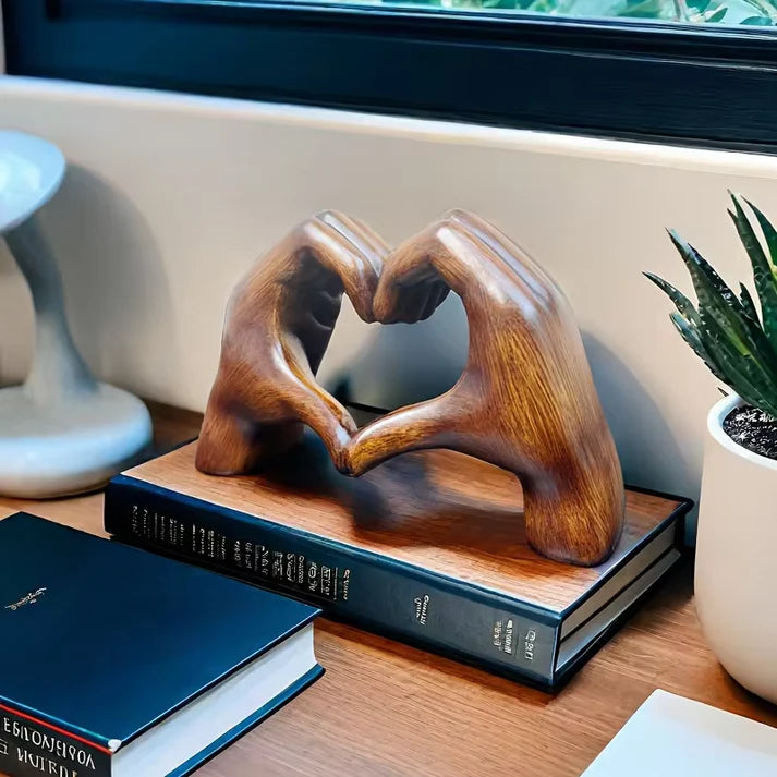 Wooden Heart Gesture Figurine for Shelf Display – Modern Rustic Tabletop Accent for Living Room Bedroom Office – Heartfelt Symbol Home | Thomler