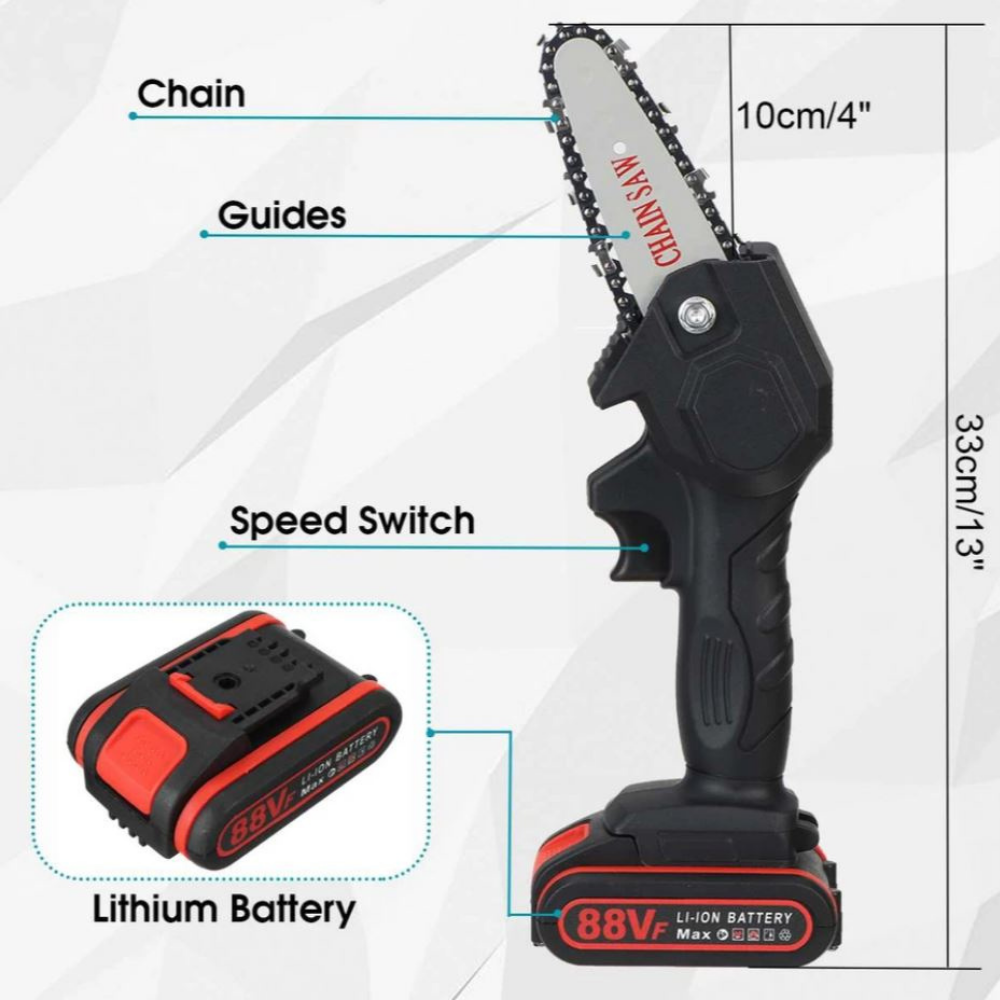 Cordless Electric Chainsaw with 2 Batteries – One-Hand Pruning Saw for Yard Work & Branch Trimming | Thomler