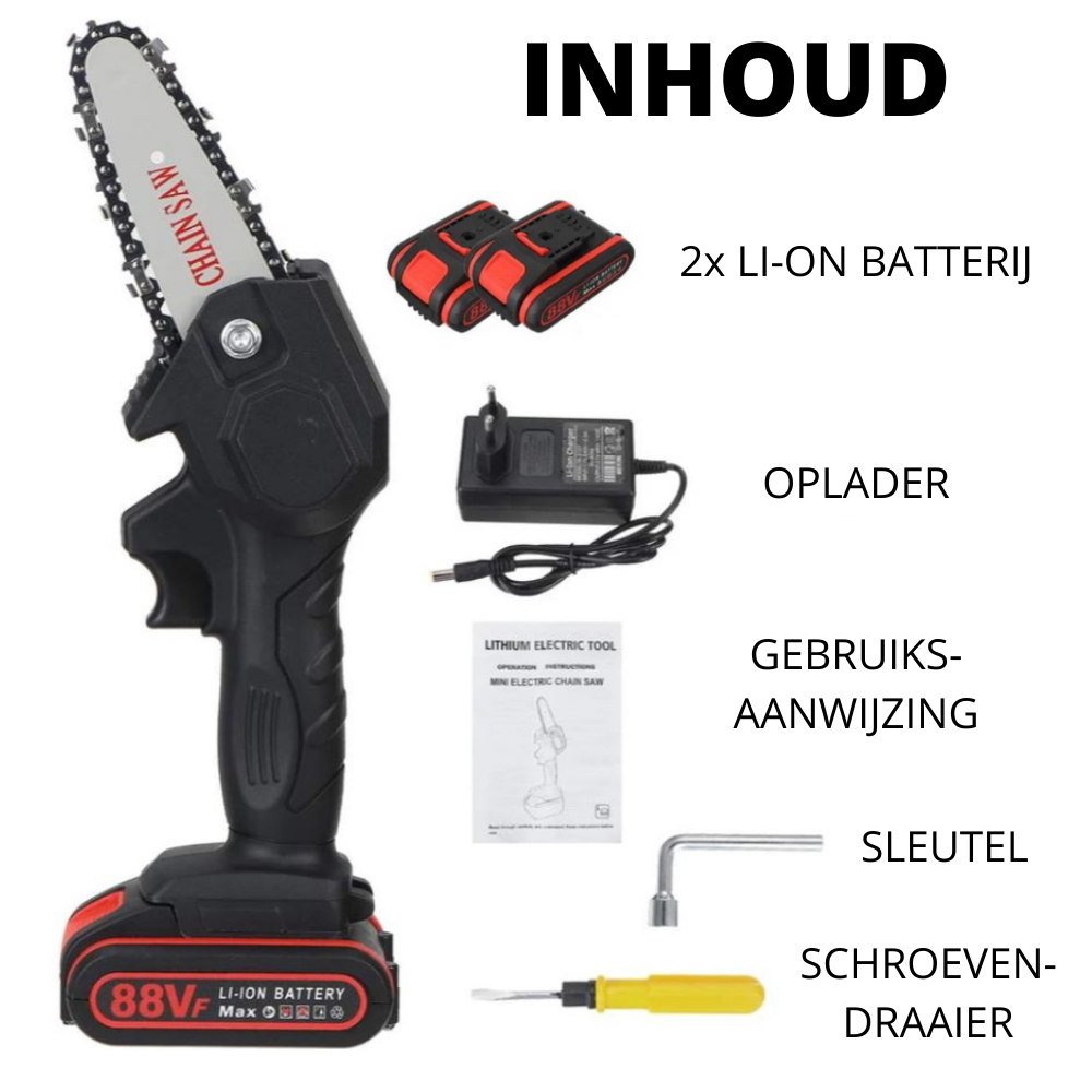 Cordless Electric Chainsaw with 2 Batteries – One-Hand Pruning Saw for Yard Work & Branch Trimming | Thomler