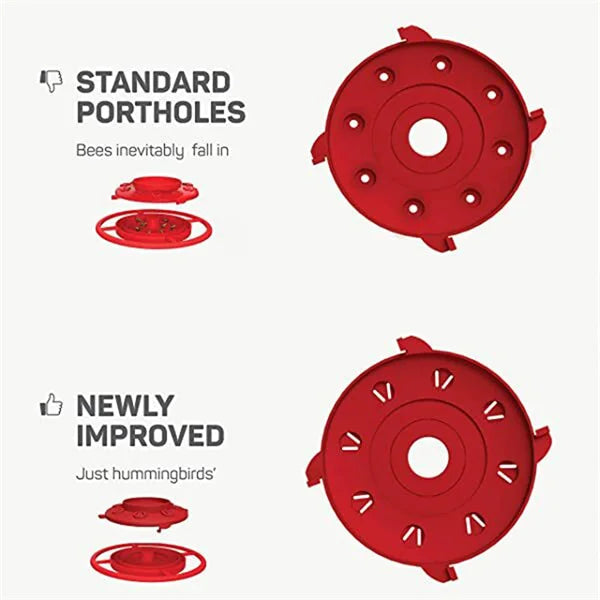 Nectar Feeder for Hummingbirds with 8 Ports & Built-In Ant Moat – 16 oz Capacity, Red Plastic Design with Perch for Yard & Garden | Thomler
