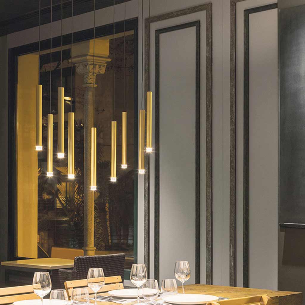 Pendant Light Aluminum Tube 17.7 in Gold Modern Living Room Dining Kitchen Island Hanging LED Fixture Adjustable | Thomler