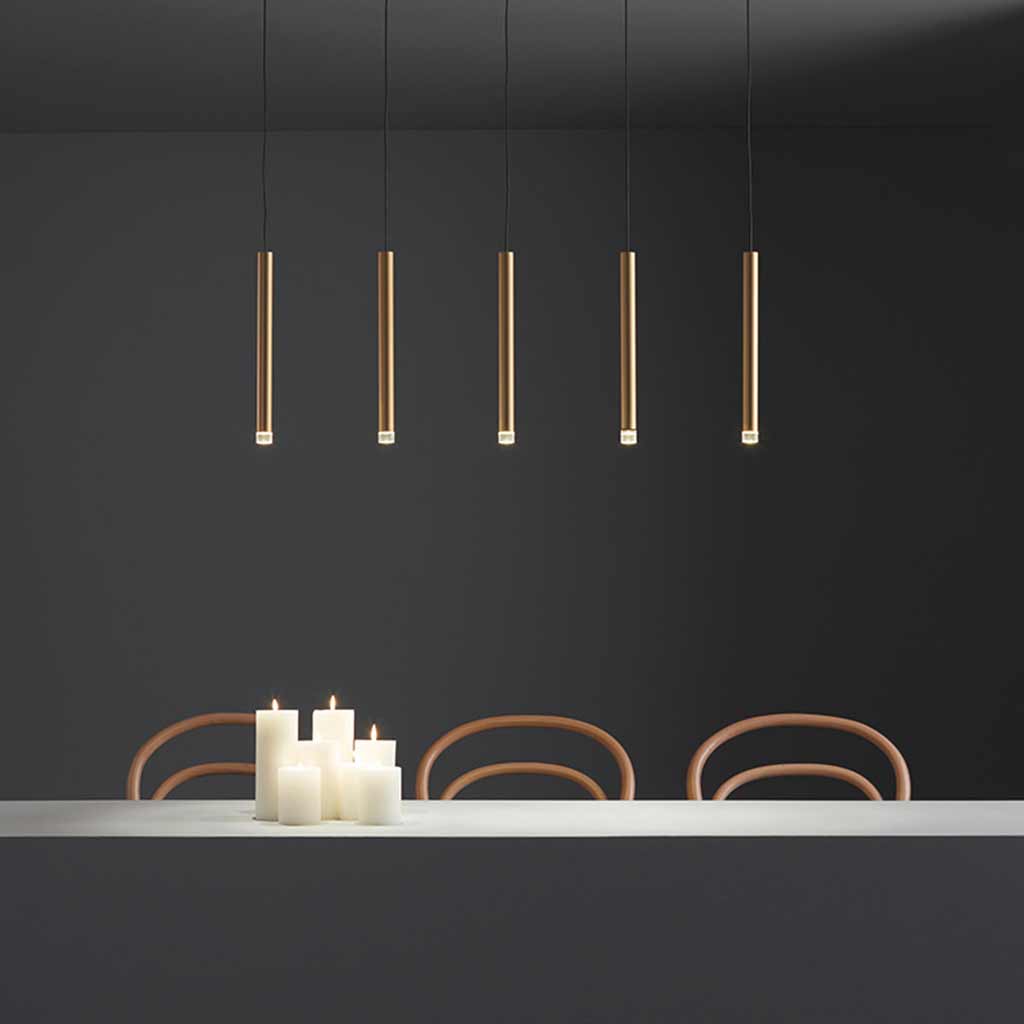 Pendant Light Aluminum Tube 17.7 in Gold Modern Living Room Dining Kitchen Island Hanging LED Fixture Adjustable | Thomler
