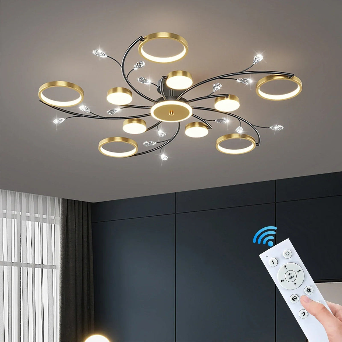 Dimmable LED Pendant Light with Remote Control for Living Room, Dining Room & Bedroom | Contemporary Metal Fixture | Adjustable Brightness | Thomler