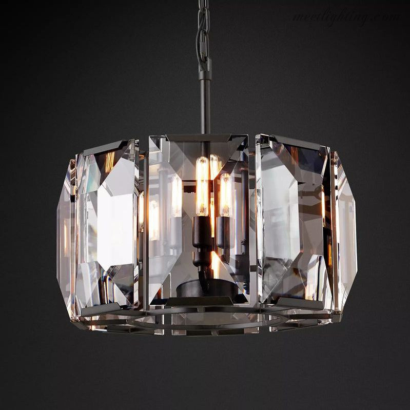 19-Inch Round Crystal Chandelier with Faceted Glass Prisms for Dining Room & Living Room | Thomler