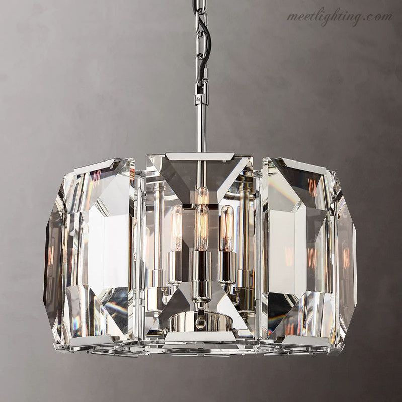 19-Inch Round Crystal Chandelier with Faceted Glass Prisms for Dining Room & Living Room | Thomler