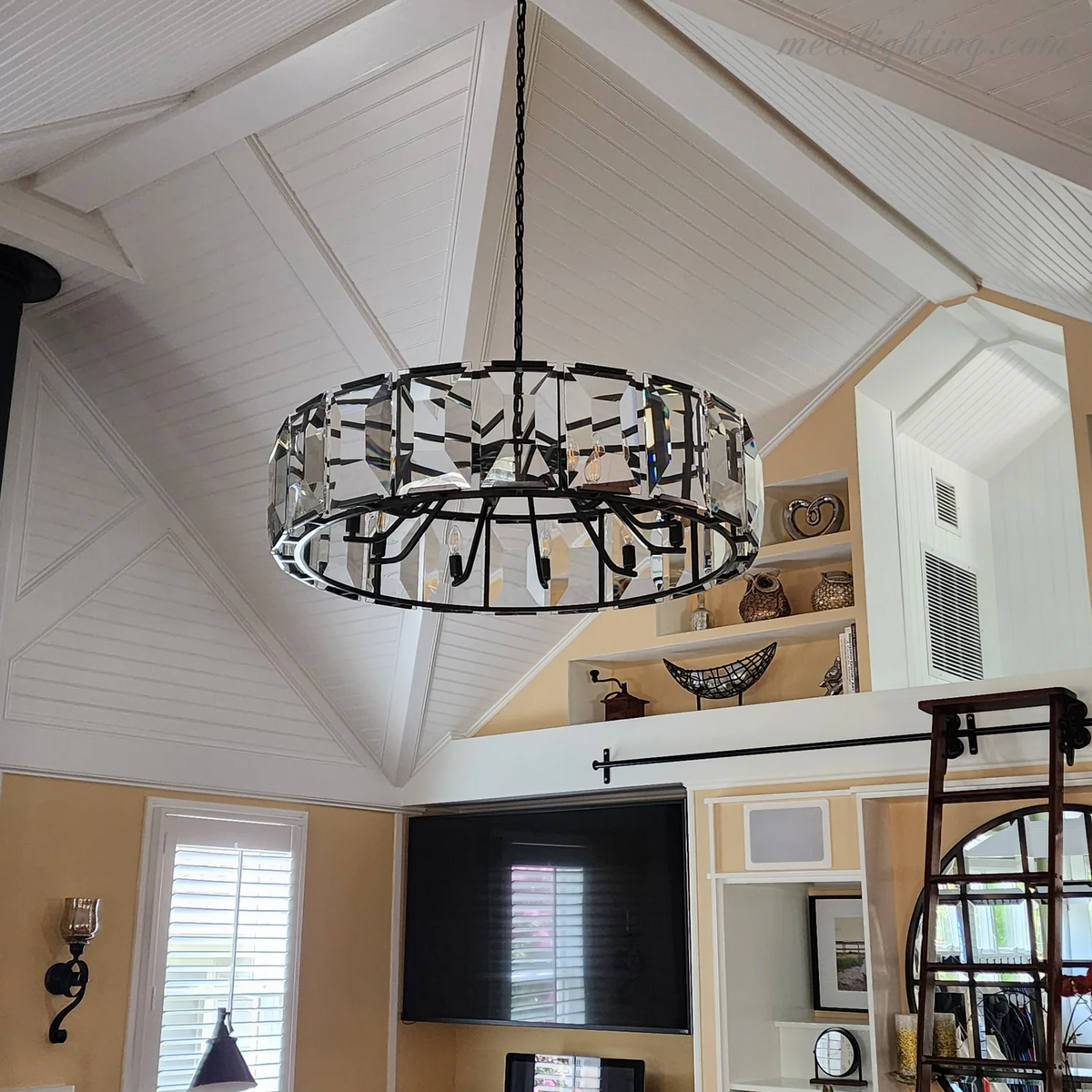 19-Inch Round Crystal Chandelier with Faceted Glass Prisms for Dining Room & Living Room | Thomler