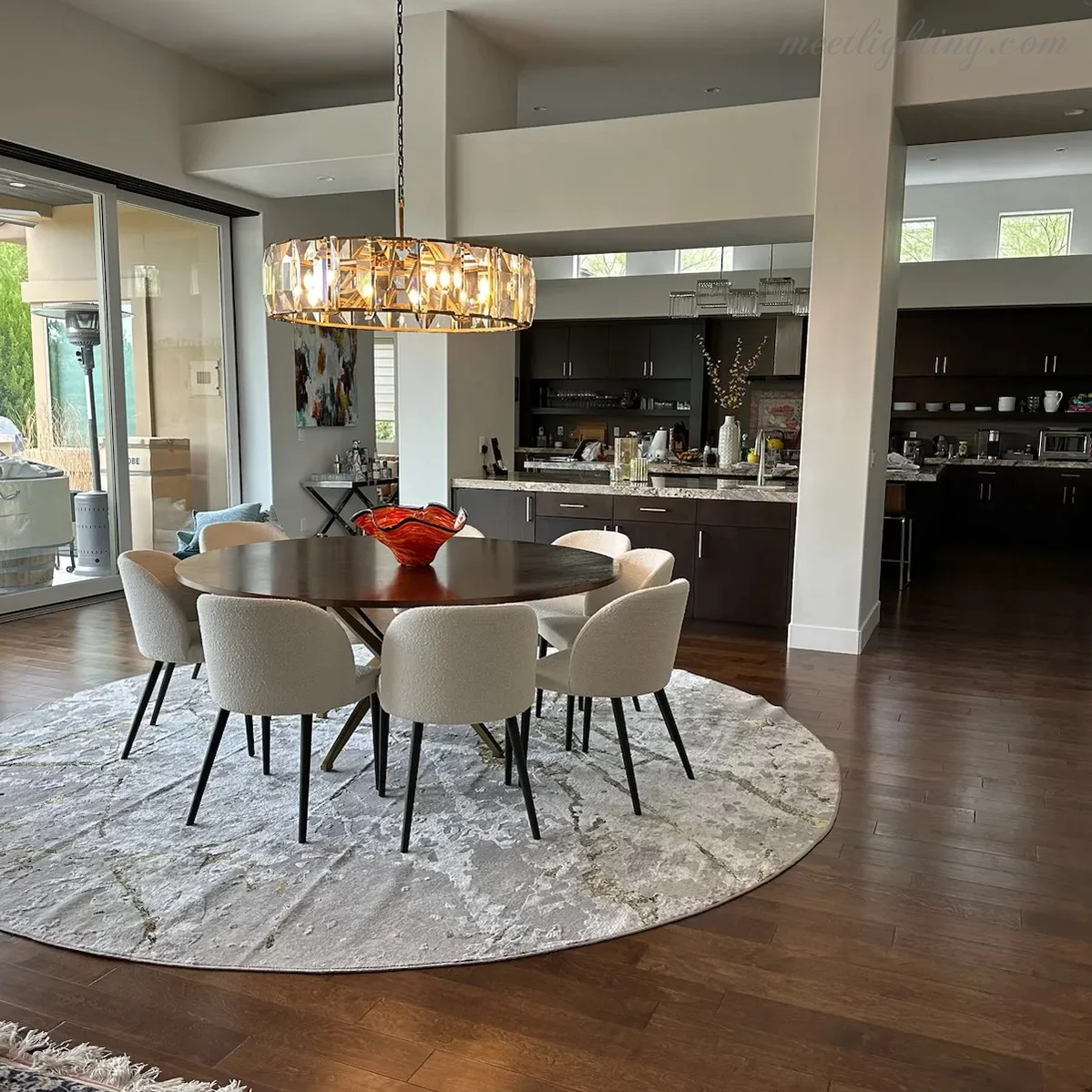 19-Inch Round Crystal Chandelier with Faceted Glass Prisms for Dining Room & Living Room | Thomler