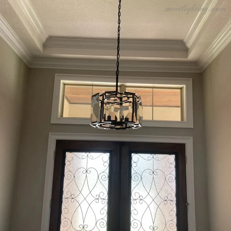 19-Inch Round Crystal Chandelier with Faceted Glass Prisms for Dining Room & Living Room | Thomler