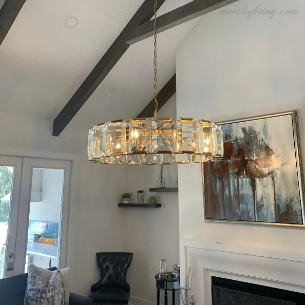 19-Inch Round Crystal Chandelier with Faceted Glass Prisms for Dining Room & Living Room | Thomler