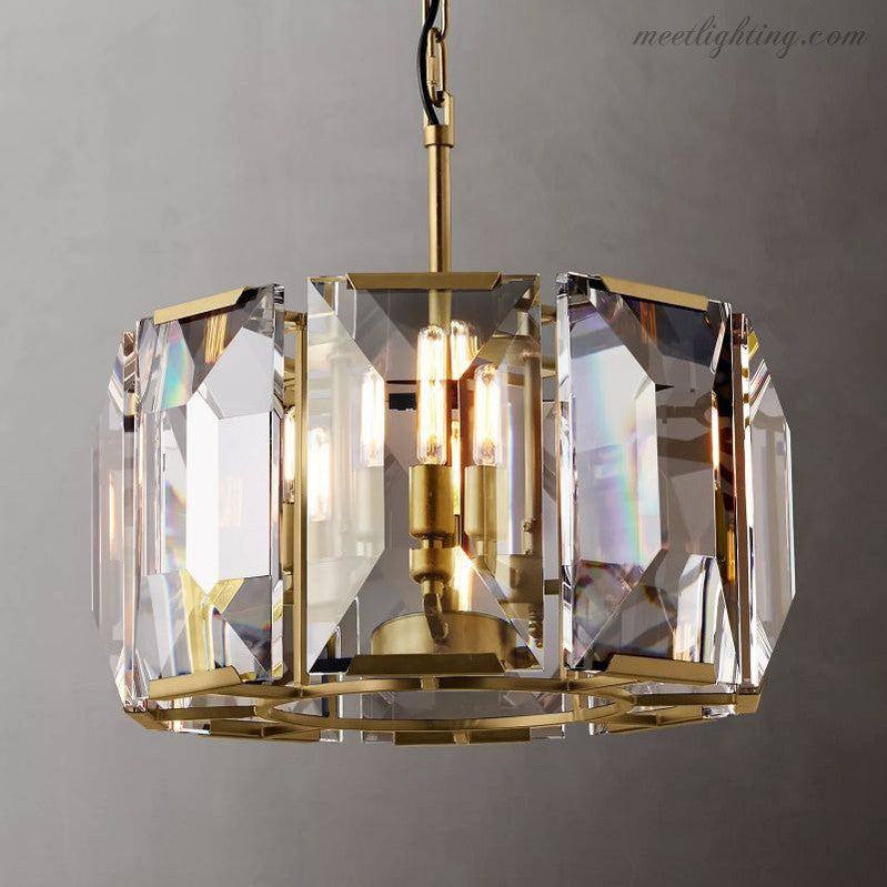 19-Inch Round Crystal Chandelier with Faceted Glass Prisms for Dining Room & Living Room | Thomler