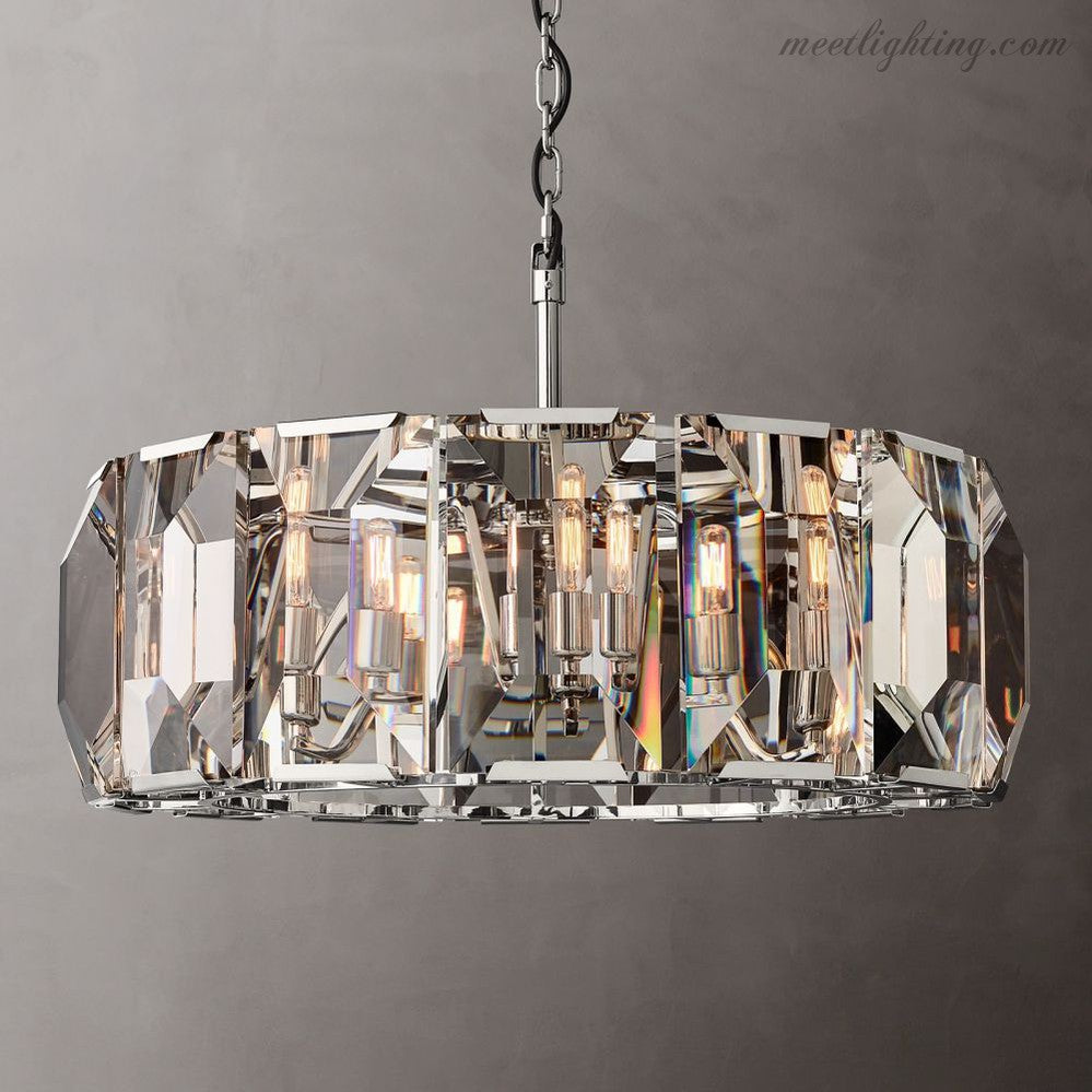 Round Crystal Chandelier 31 Inch 7-Light Fixture Iron Frame for Dining Room Foyer Entryway Living Room Bedroom Statement Lighting | Thomler