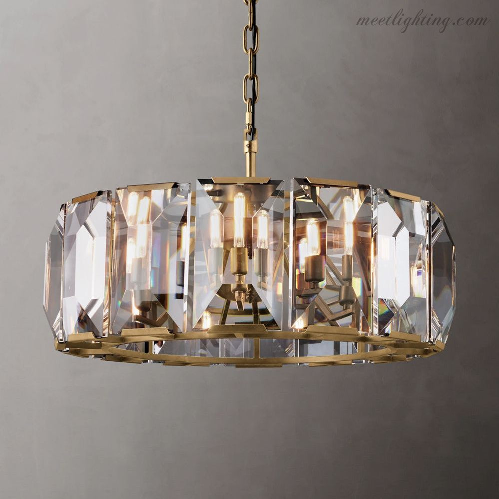 Round Crystal Chandelier 31 Inch 7-Light Fixture Iron Frame for Dining Room Foyer Entryway Living Room Bedroom Statement Lighting | Thomler