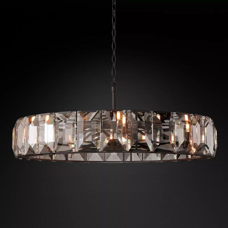 Crystal Prism Ring Chandelier 59-Inch 14-Light Statement Fixture for Dining Room Living Room Foyer Adjustable Height Brass Black Steel | Thomler