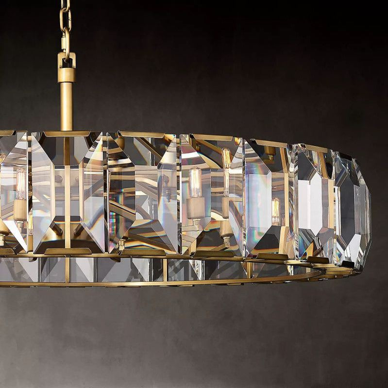 Crystal Prism Ring Chandelier 59-Inch 14-Light Statement Fixture for Dining Room Living Room Foyer Adjustable Height Brass Black Steel | Thomler