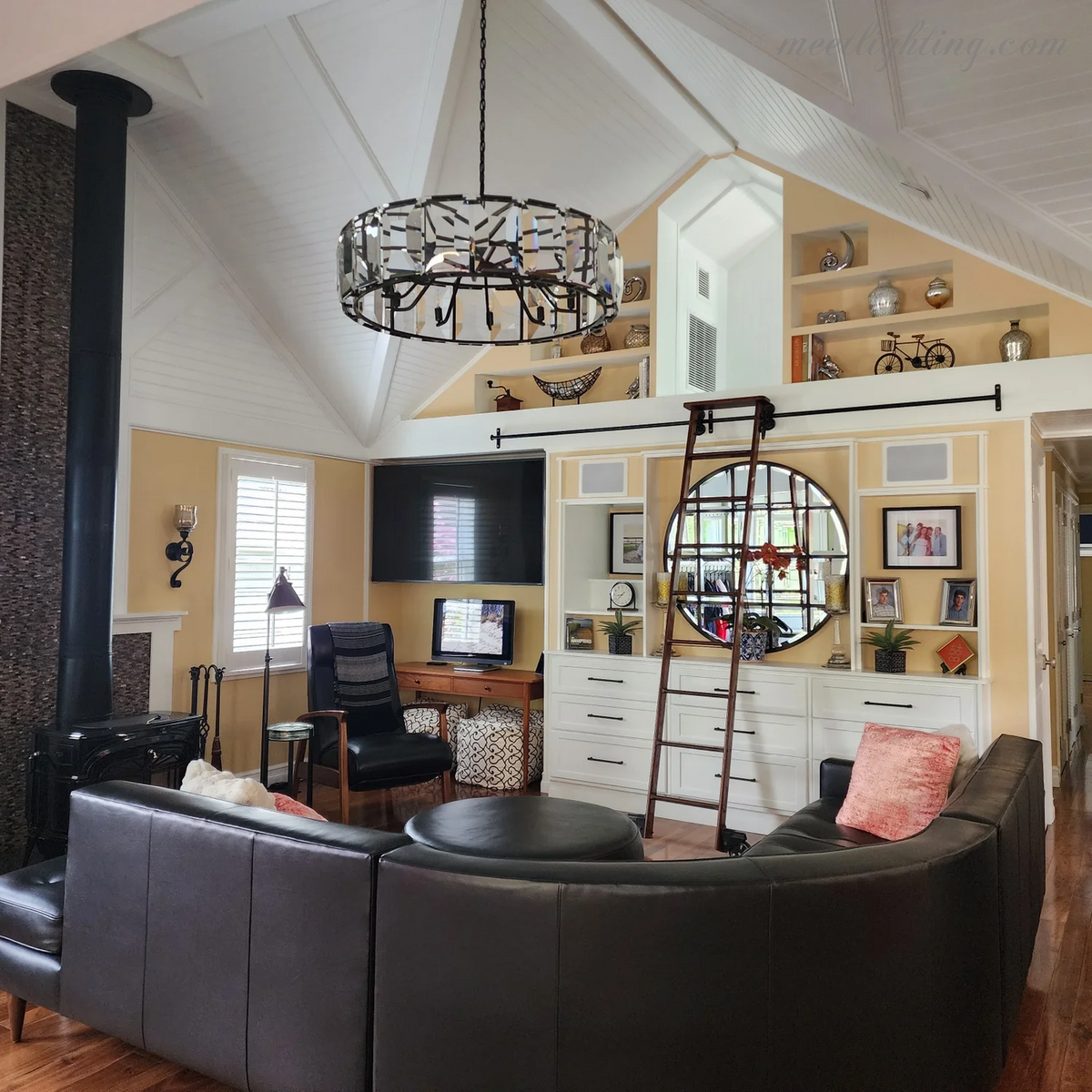 Crystal Prism Ring Chandelier 59-Inch 14-Light Statement Fixture for Dining Room Living Room Foyer Adjustable Height Brass Black Steel | Thomler