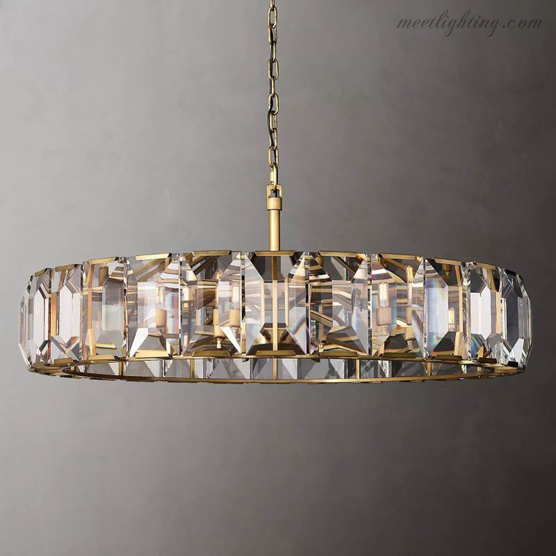 Crystal Prism Ring Chandelier 59-Inch 14-Light Statement Fixture for Dining Room Living Room Foyer Adjustable Height Brass Black Steel | Thomler