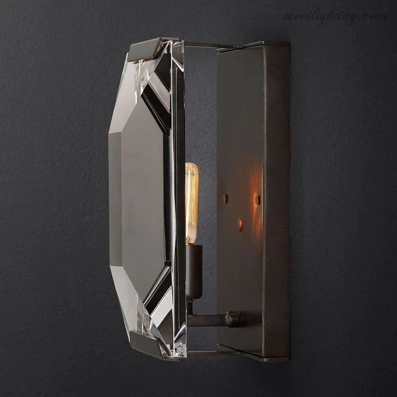 Faceted Crystal Glass Wall Light Fixture with Metal Frame for Living Room & Hallway | Thomler