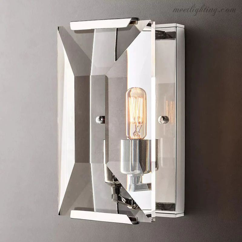 Faceted Crystal Glass Wall Light Fixture with Metal Frame for Living Room & Hallway | Thomler