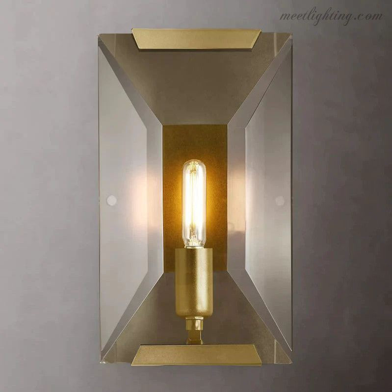 Faceted Crystal Glass Wall Light Fixture with Metal Frame for Living Room & Hallway | Thomler