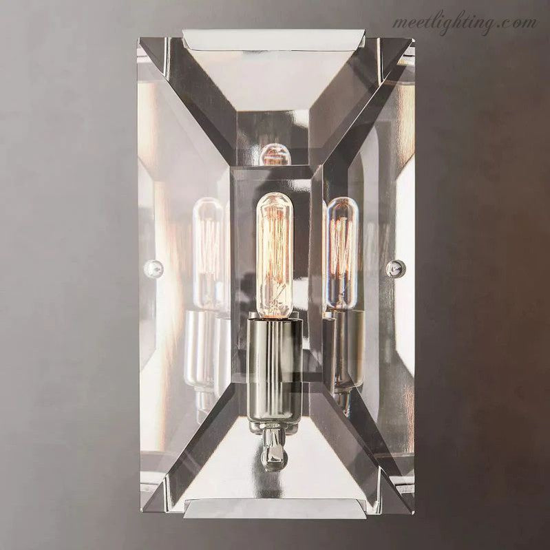 Faceted Crystal Glass Wall Light Fixture with Metal Frame for Living Room & Hallway | Thomler