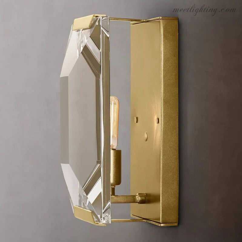 Faceted Crystal Glass Wall Light Fixture with Metal Frame for Living Room & Hallway | Thomler
