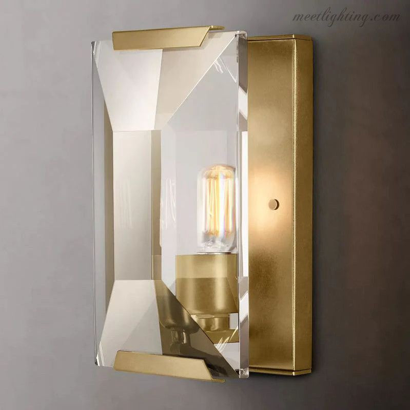 Faceted Crystal Glass Wall Light Fixture with Metal Frame for Living Room & Hallway | Thomler